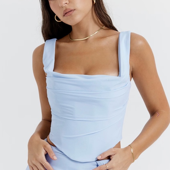 House of CB Tops - House of CB Sky Blue Ruched Crop Top